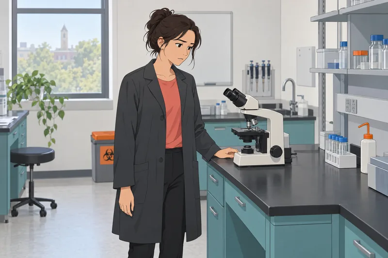 cuestionario ¿Debería hacer: una investigadora observa el microscopio.