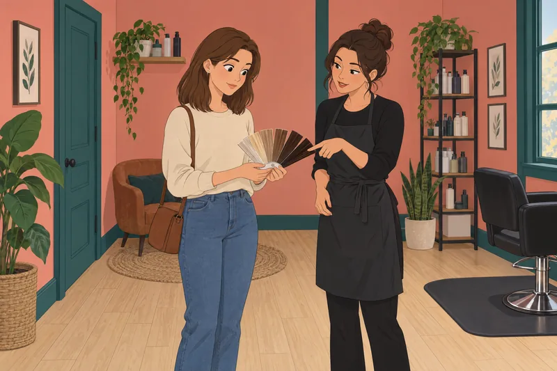 Should I Go—she compares salon color swatches.