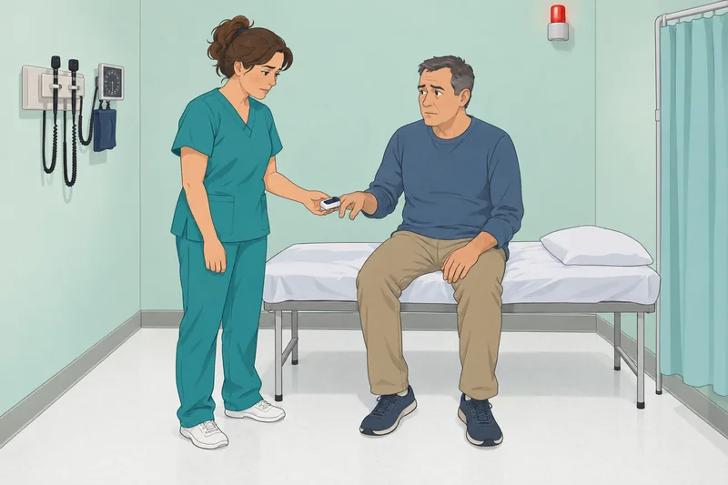 Should I Go: A nurse checks a pulse.