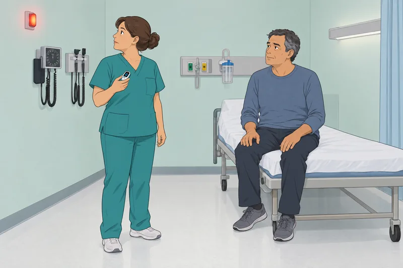 cuestionario ¿Debo ir: una enfermera toma el pulso.