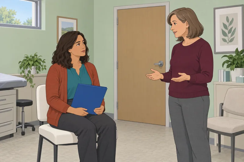 Should I Leave: a woman reflects in clinic.