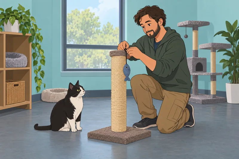 Should I Rehome: shelter worker prepares cat enrichment.