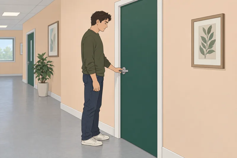 Should I See: visitor pauses at door.