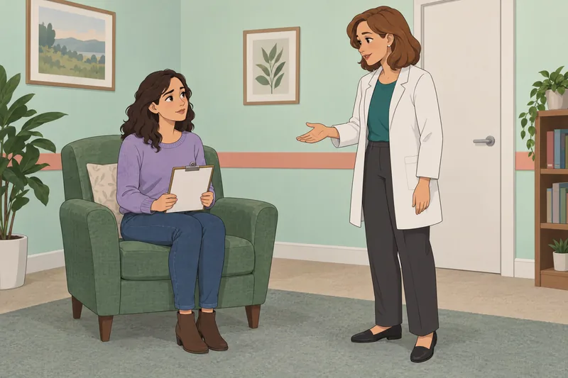Should I See: patient reviews a blank checklist.