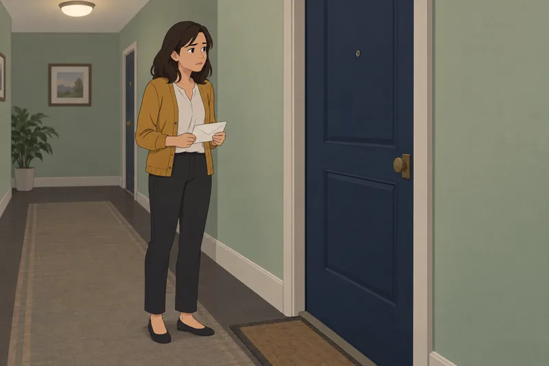 Should I Text: woman waits by closed door.