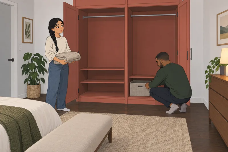 Should We Move: partners divide shared wardrobe space.
