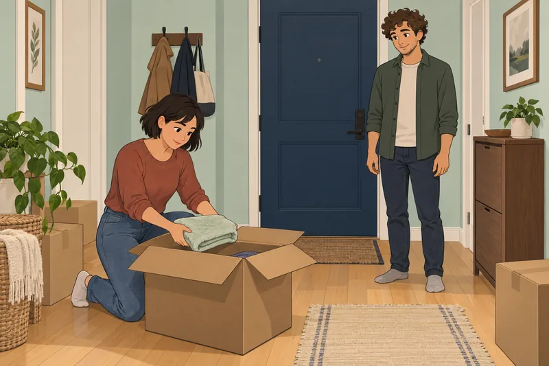 Should We Move, as partners sort a box.