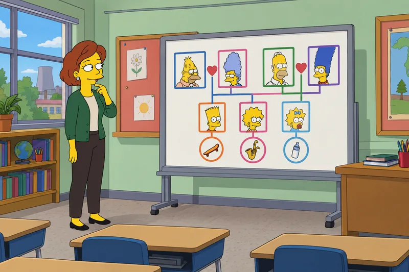 cuestionario sobre los personajes en un aula.
