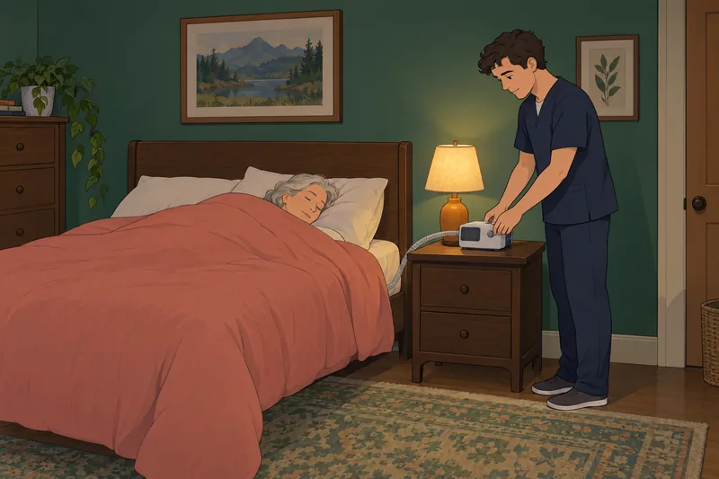Sleep Apnea Quiz shows a monitored bedroom sleeper.