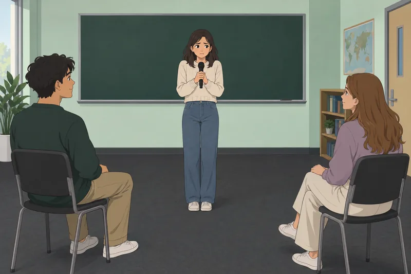 Social Anxiety Test shows a student pausing.