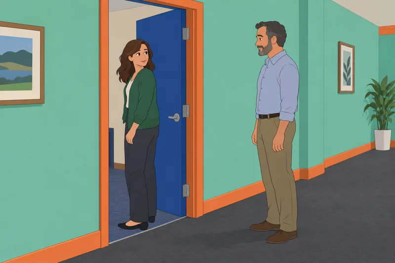 escala de autocontrol ante una puerta de oficina.