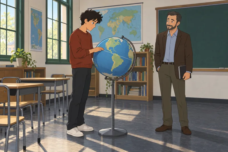 Social Studies Quiz shows globe study.