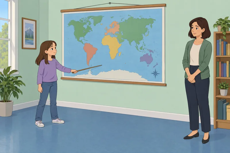 Social Studies Quiz shows map work in class.