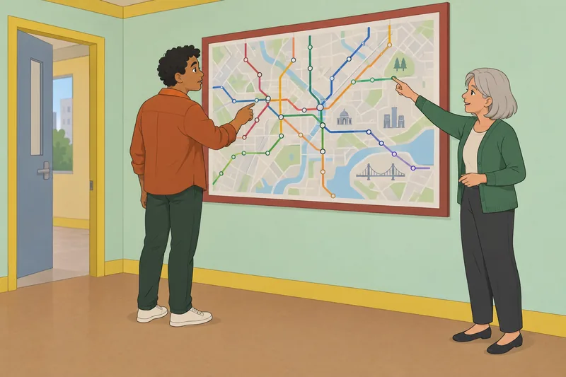 Sociocultural Adaptation Scale—Revised: newcomer studies a city map.