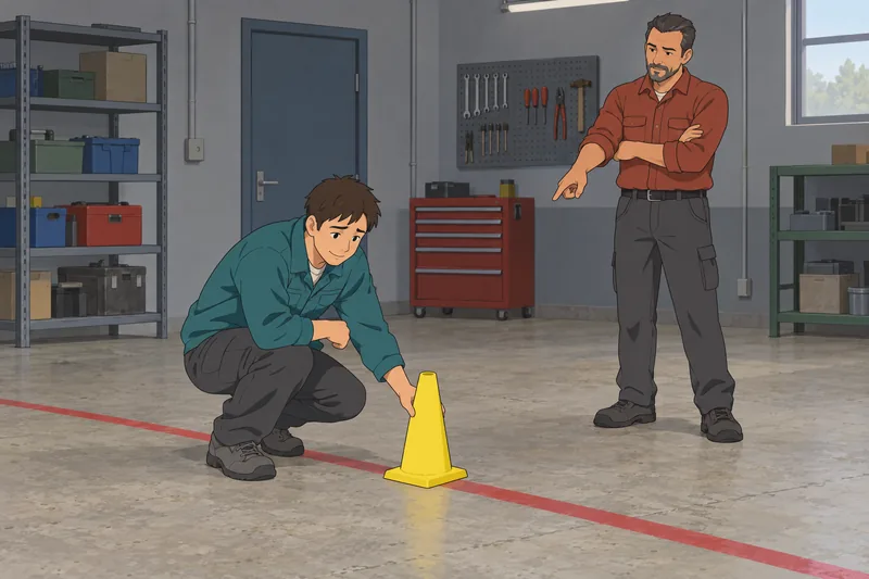 Sociopath Test: worker stops beside a safety cone.