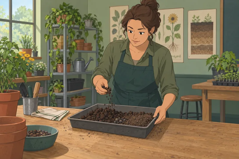 Soil Quiz shows a gardener examining soil texture.