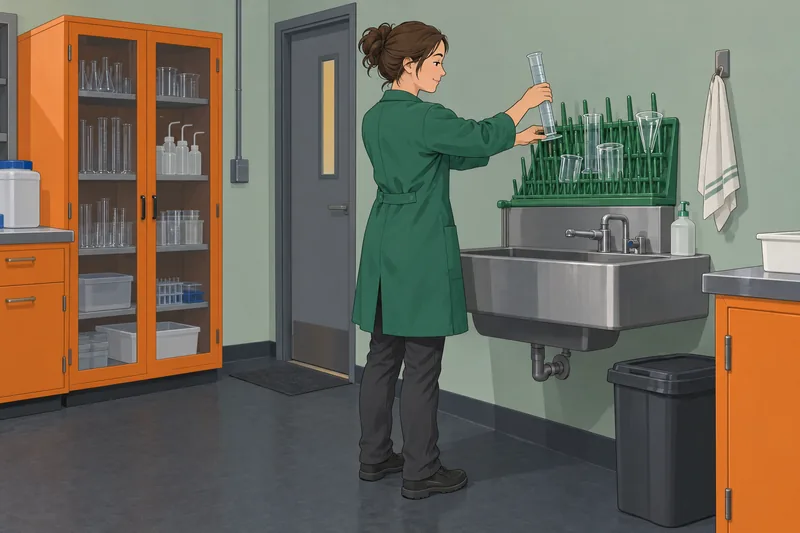 El cuestionario sobre soluciones muestra vidrio de laboratorio.