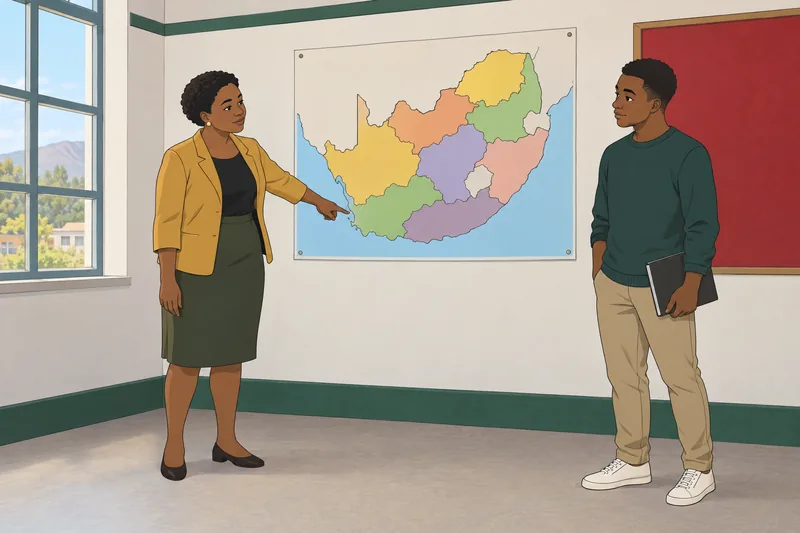 South Africa Quiz shows a teacher and map.