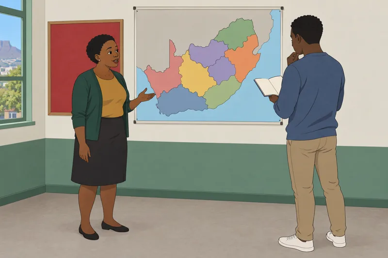 El cuestionario sobre Sudáfrica muestra un mapa mural.