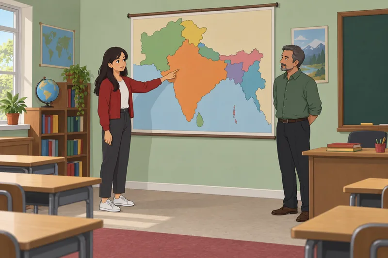 South Asia Capitals: Learner studies a map.