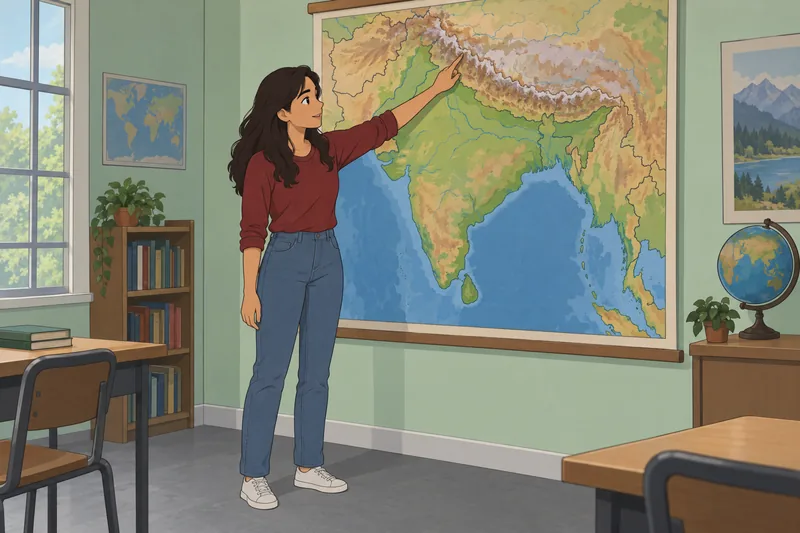 South Asia Map appears on a classroom wall.