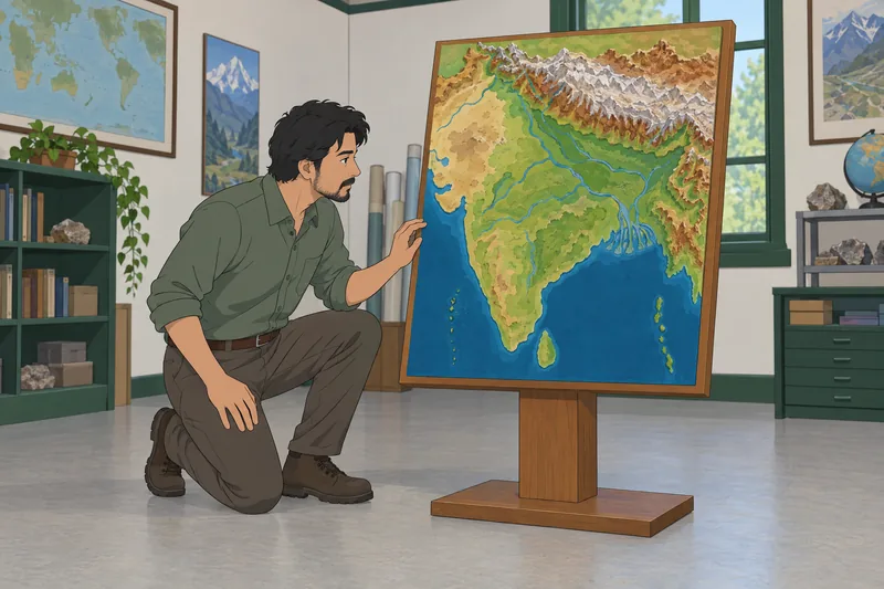 South Asia Physical features shape a terrain board.