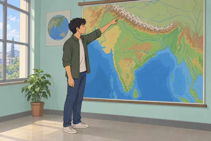 South Asia Physical clues fill a wall map.