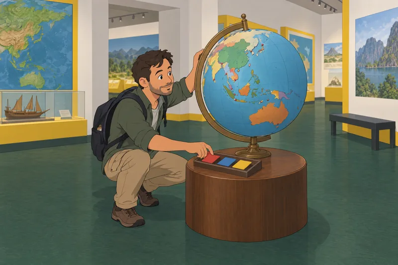 Southeast Asia Capitals: traveler turns a geography globe.