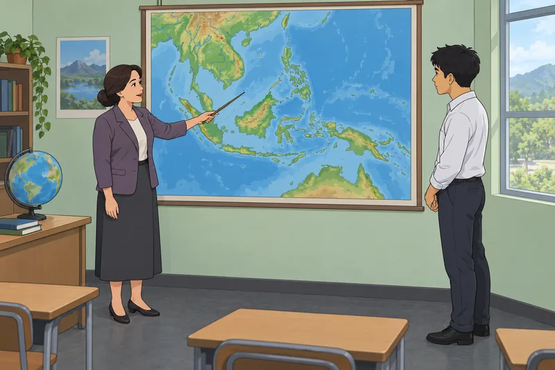 Southeast Asia Physical map clues fill classroom.