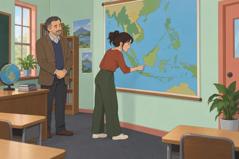 Student traces a map for Southeast Asia Quiz.