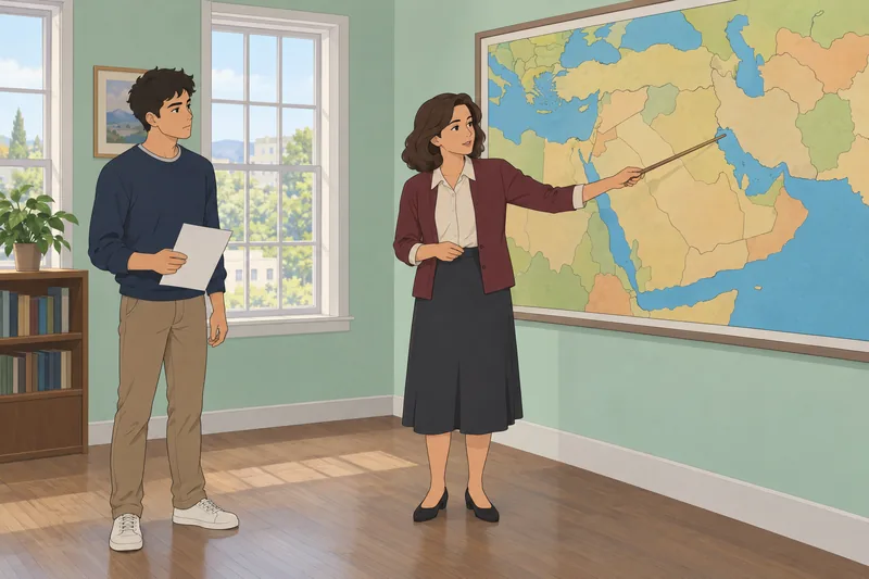 Southwest Asia Map appears in a classroom.