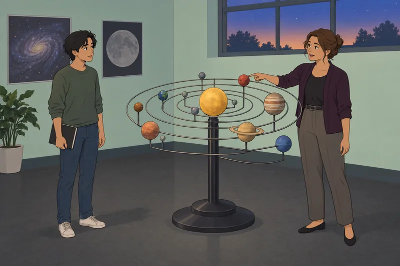 Space Quiz Questions show a classroom orbit lesson.