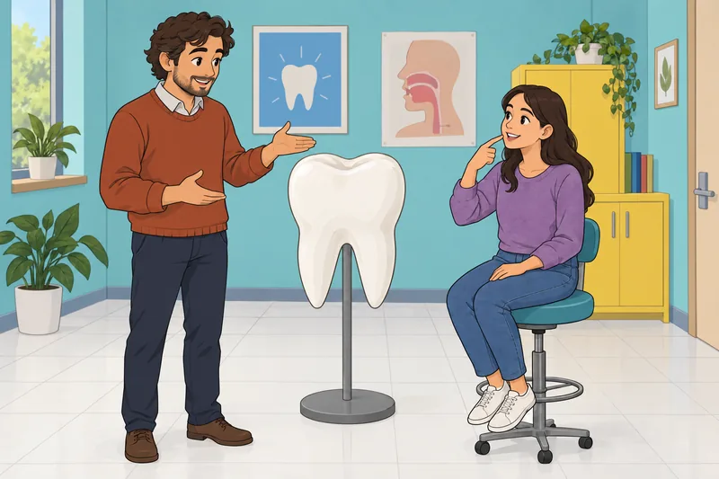 Spanish Body Parts practice uses a tooth model.