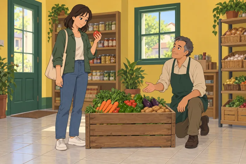 El cuestionario de vocabulario muestra verduras frescas.