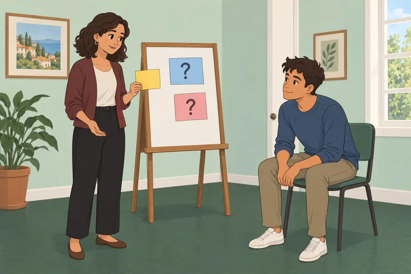 El cuestionario sobre los interrogativos sucede en clase.