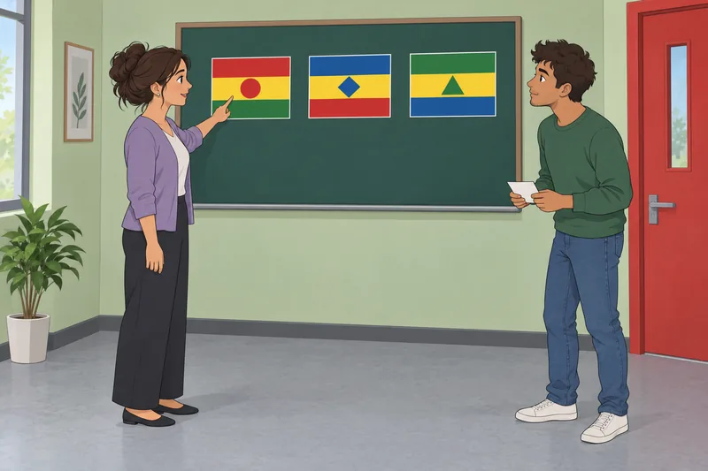 Spanish Speaking Countries flags fill the classroom board.