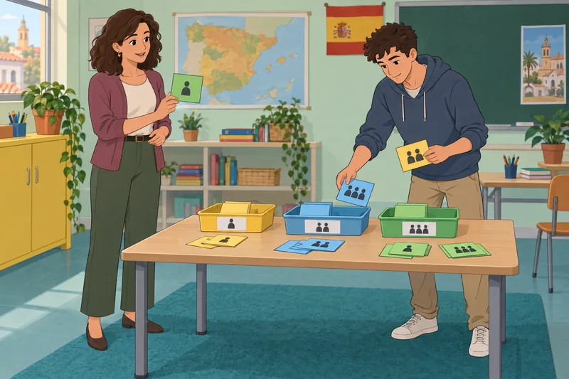 Spanish Subject Pronouns practice in a bright classroom.