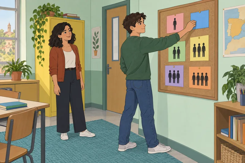 Ilustración del cuestionario sobre los pronombres en aula.