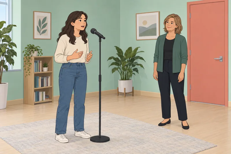 Speech Aspiration Rating: adult practices with a microphone.