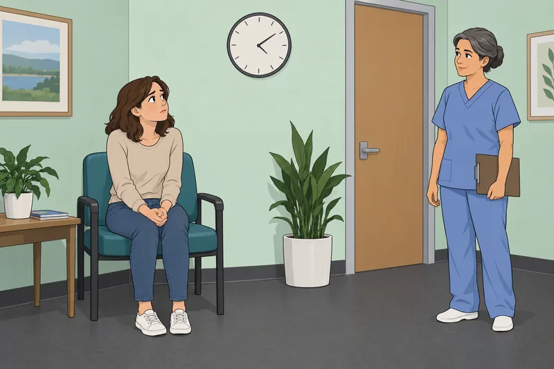 State-Trait Anxiety Inventory depicts tense clinic waiting.