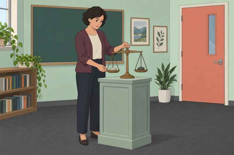 Spiritual Personality Questionnaire depicts a teacher balancing scales.