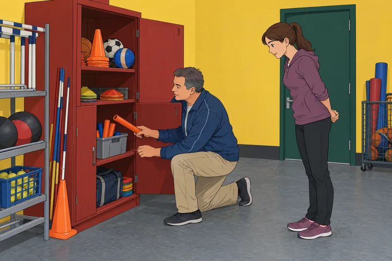 Sports Quiz shows a baton beside a cabinet.