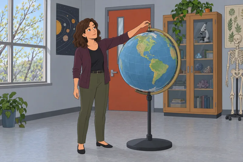 Spring Quiz shows a globe in science class.