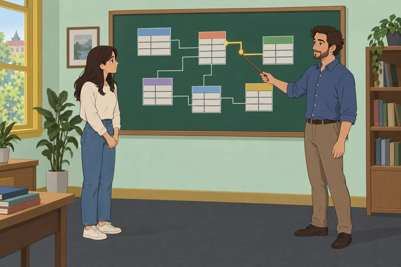 SQL Quiz shows a schema review in class.