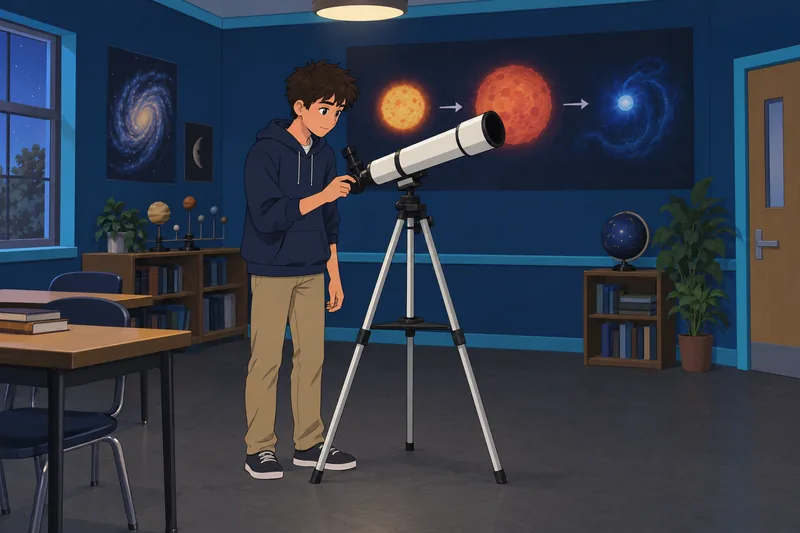 Star Quiz shows a student observing stellar clues.