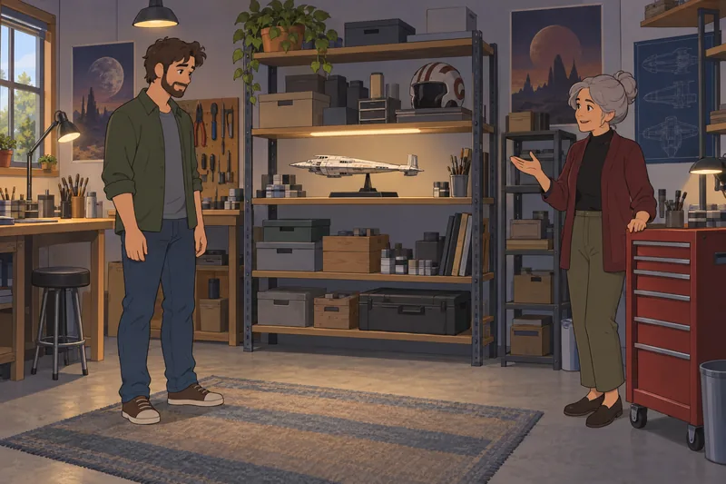 El cuestionario de personajes rodea una nave.