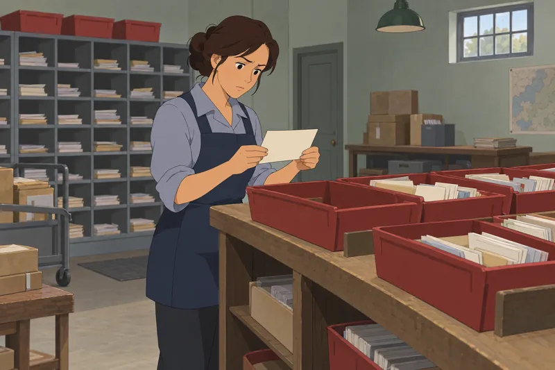 State Abbreviations Quiz shows a clerk sorting mail.
