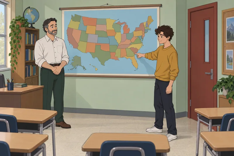 States and Capitals quiz in a geography classroom.
