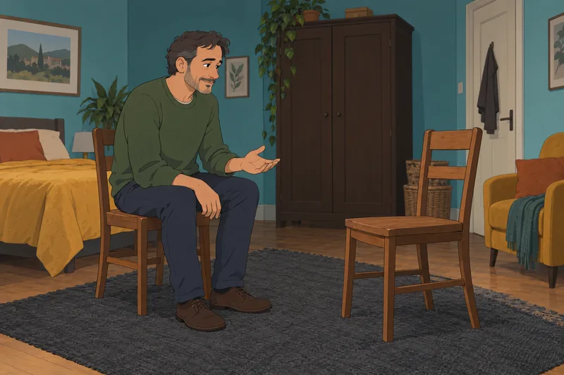 Thought Flow Questionnaire: adult faces an empty chair.