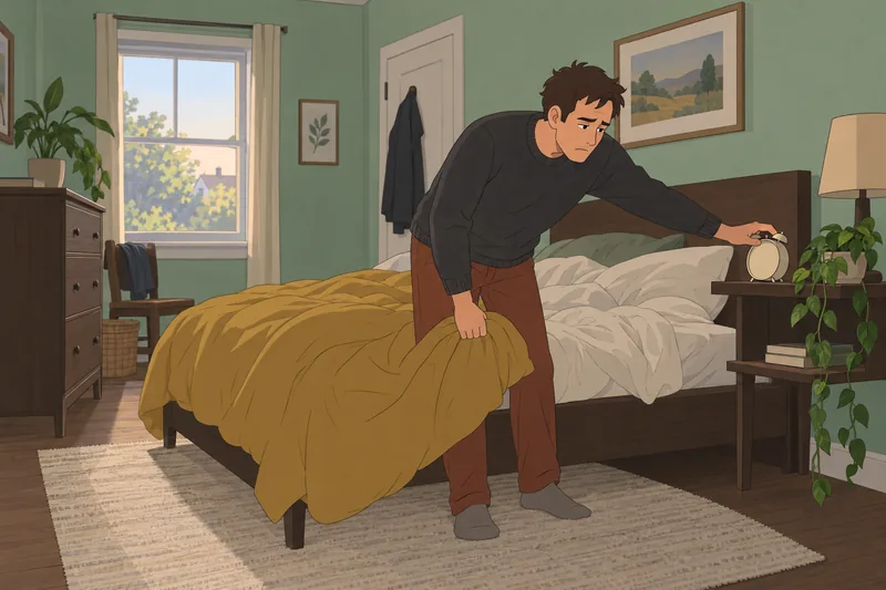 Stress Quiz shows an adult facing morning pressure.